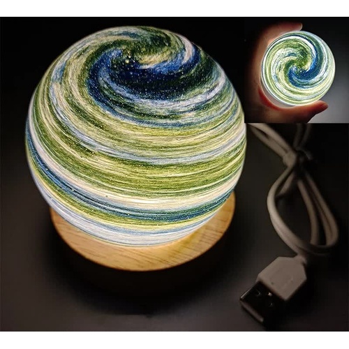 Aurora LED Planet Night Light with Wooden Base, USB Rechargeable - Main Image