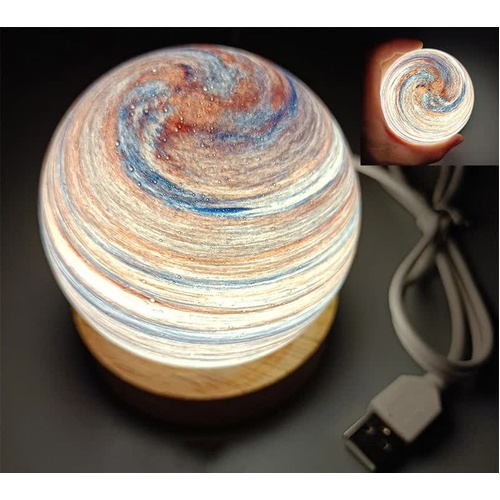 Evening Glow LED Planet Night Light with Wooden Base, USB Rechargeable - Main Image