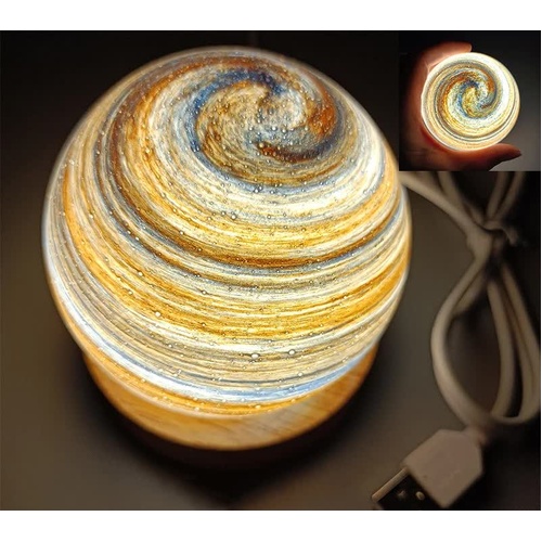 Morning Light LED Planet Night Light with Wooden Base, USB Rechargeable - Main Image