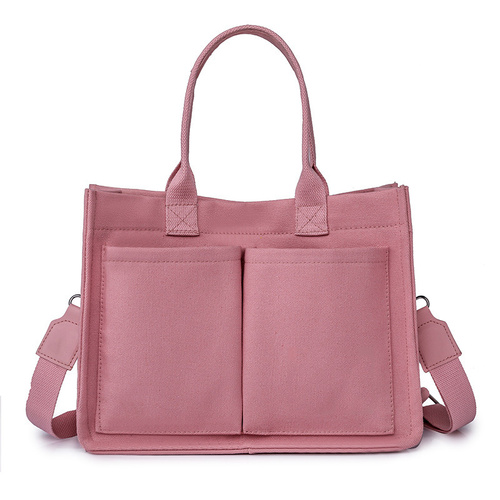 Pink Stylish Canvas Briefcase Tote Bag with Large Capacity for Women - Main Image