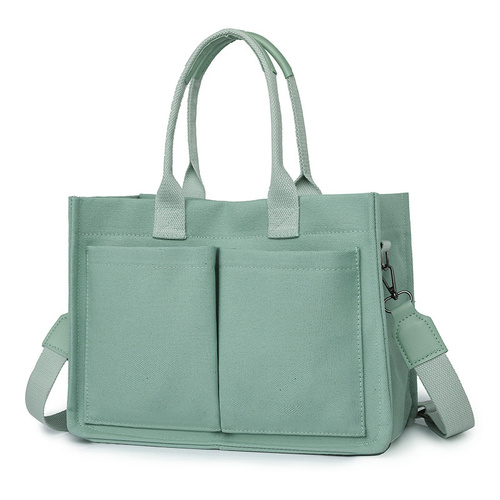 Green Stylish Canvas Briefcase Tote Bag with Large Capacity for Women - Main Image