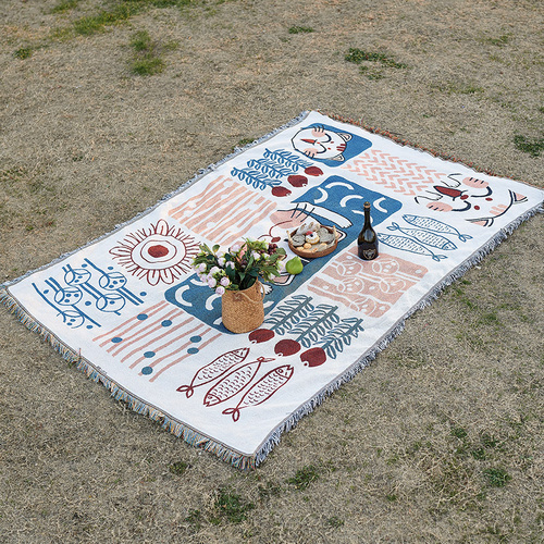 Lucky Cat Bohemian Style Outdoor Picnic Blanket - 130*180cm Decorative Throw - Main Image