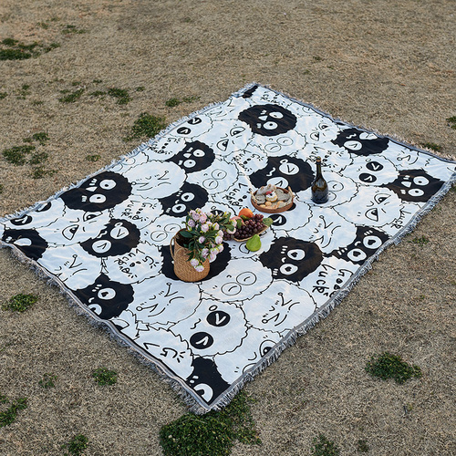 Black And White Coal Briquettes Bohemian Style Outdoor Picnic Blanket - 130*180cm Decorative Throw - Main Image