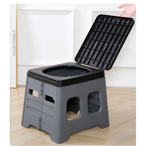 Grey Portable Folding Outdoor Toilet with Lid - Heavy Duty 150kg Capacity - Main Image