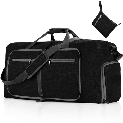 Black Large Foldable Travel Duffel Bag with Shoe Compartment and Carry Pouch - Lightweight, Durable, and Spacious - Main Image