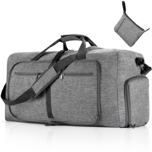 Grey Large Foldable Travel Duffel Bag with Shoe Compartment and Carry Pouch - Lightweight, Durable, and Spacious - Main Image