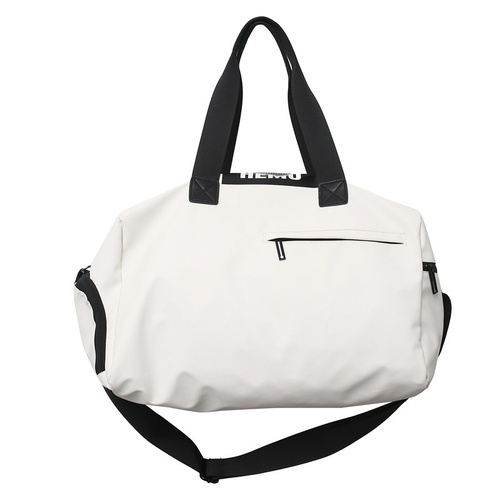 White Durable PU Leather Sports Gym Bag - Waterproof, Lightweight Travel Duffle Bag with Adjustable Strap - Main Image