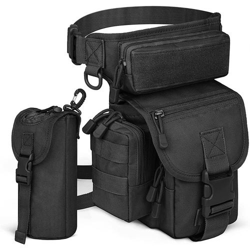 Black Outdoor Tactical Military Leg Bag - Durable Multi-Pocket Utility Waist Pack - Main Image