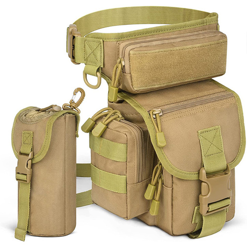Beige Outdoor Tactical Military Leg Bag - Durable Multi-Pocket Utility Waist Pack - Main Image