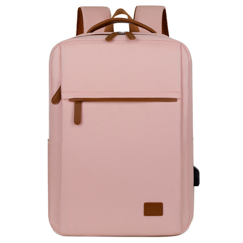 Pink Minimalist USB Charging Laptop Backpack - Elegant and Spacious Travel Bag - Main Image