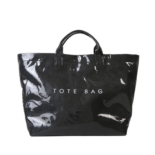 Black Trendy Waterproof Tote Bag - Lightweight and Durable Carryall - Main Image