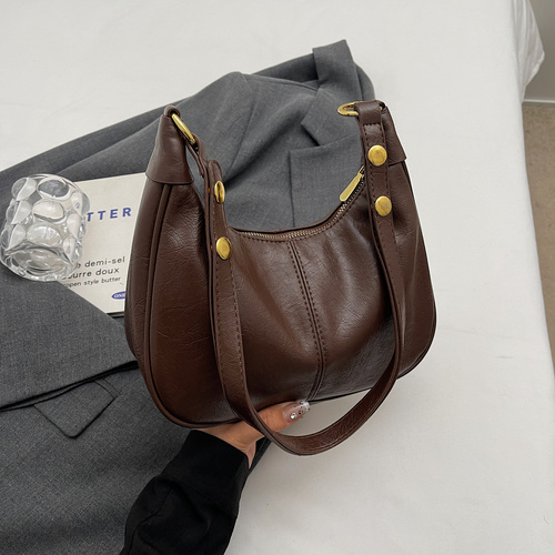 Brown Vintage Faux Leather Hobo Shoulder Bag - Classic and Versatile Handbag - Main Image