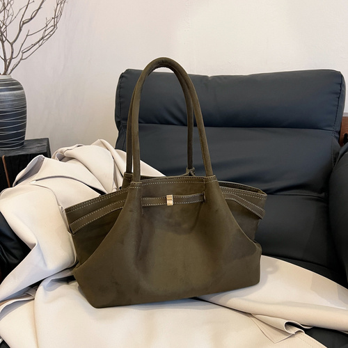 Green Elegant Suede Tote Bag - Soft and Stylish Handbag for Everyday Use - Main Image
