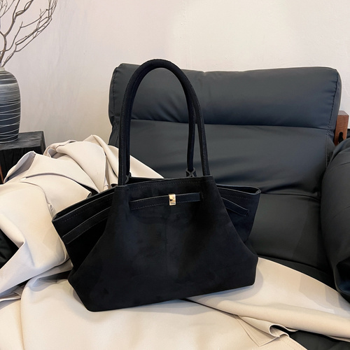 Black Elegant Suede Tote Bag - Soft and Stylish Handbag for Everyday Use - Main Image