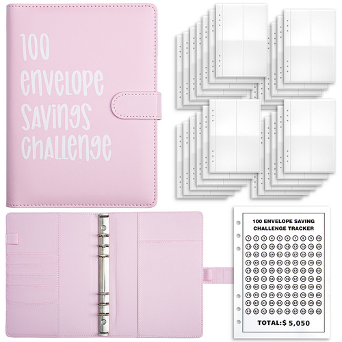Pink 100-Day Savings Challenge Cash Binder with Tracker and Refillable Notebook - Main Image