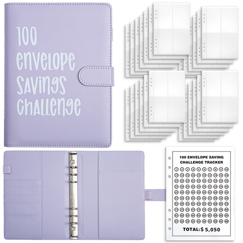 Purple 100-Day Savings Challenge Cash Binder with Tracker and Refillable Notebook - Main Image