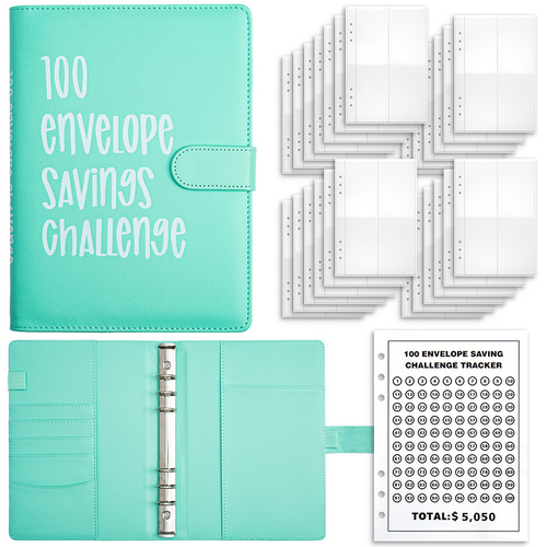Light Blue 100-Day Savings Challenge Cash Binder with Tracker and Refillable Notebook - Main Image