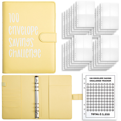 Yellow 100-Day Savings Challenge Cash Binder with Tracker and Refillable Notebook - Main Image