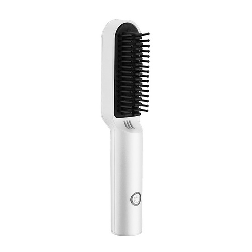 White Wireless 2-in-1 Ceramic Hair Straightener & Curler - Portable Travel Hot Comb, Rechargeable Hair Styling Tool - Main Image