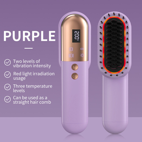 Purle Mini Rechargeable Ionic Hair Straightening Comb | Portable Wireless Vibration Massage Brush for Frizz-Free, Smooth Hair - Main Image