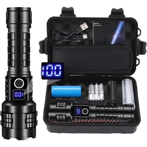 Gift Box LED Self-Defense Flashlight - Powerful Rechargeable Type-C LED Torch with Digital Display for Home & Outdoor Use - Main Image
