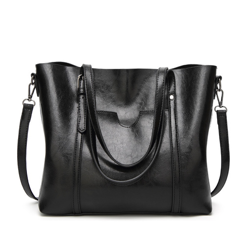 Black Fashionable Soft Leather Women's Handbag, Large Capacity Shoulder & Crossbody Tote, Casual Bucket Bag - Main Image