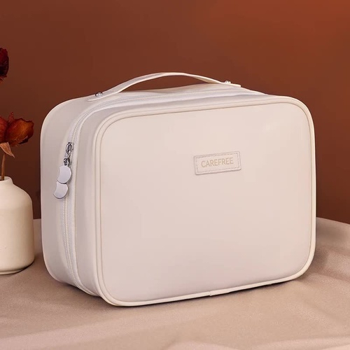 White 5-in-1 Multi-Function PU Makeup Organizer – Large Capacity Cosmetic Storage Bag with Dividers, Portable and Premium Quality - Main Image