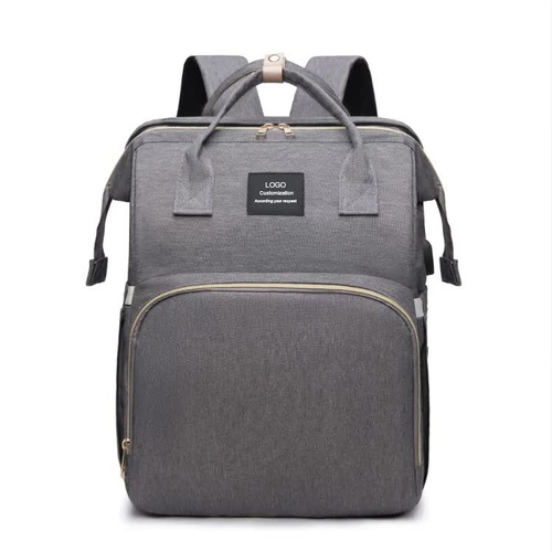 Grey Portable Mommy Bag with Baby Crib – Multi-Function Baby Diaper Backpack, Lightweight and Large Capacity for Moms - Main Image