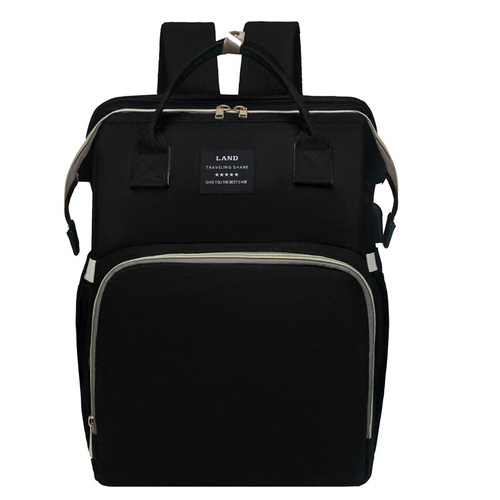 Black Portable Mommy Bag with Baby Crib – Multi-Function Baby Diaper Backpack, Lightweight and Large Capacity for Moms - Main Image