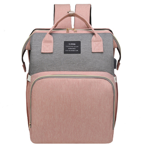 Pink Portable Mommy Bag with Baby Crib – Multi-Function Baby Diaper Backpack, Lightweight and Large Capacity for Moms - Main Image