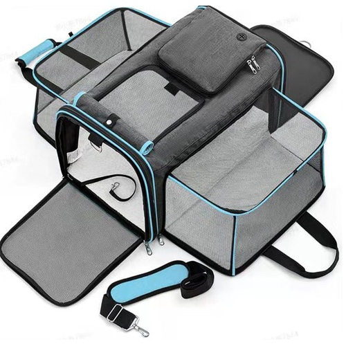 Gray Blue Foldable Portable Pet Carrier Bag - Large Capacity Travel Backpack for Cats and Small Dogs, Expandable Car Pet Bag, Handheld Pet Carrier for - Main Image