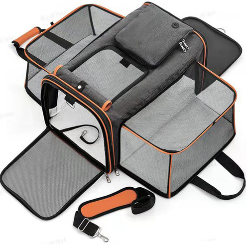 Gray Orange Foldable Portable Pet Carrier Bag - Large Capacity Travel Backpack for Cats and Small Dogs, Expandable Car Pet Bag, Handheld Pet Carrier f - Main Image