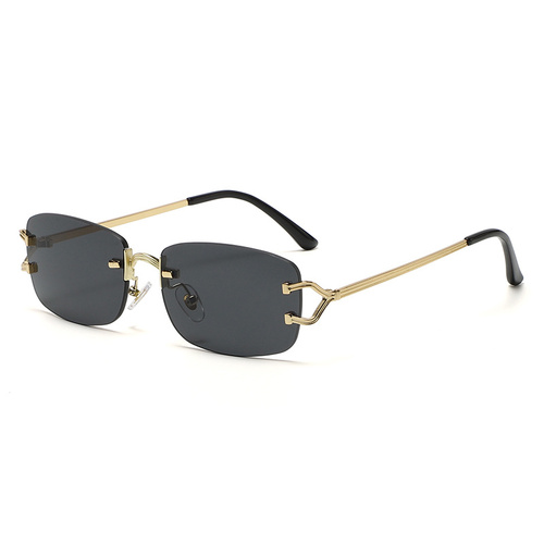 Black Stylish Frameless Diamond-Cut Sunglasses with Metallic Temples – Trendy Line-Design Fashion Eyewear - Main Image