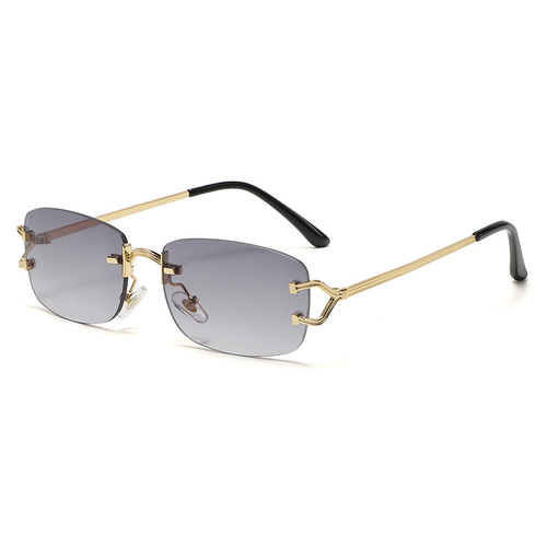 Light Gray Stylish Frameless Diamond-Cut Sunglasses with Metallic Temples - Trendy Line-Design Fashion Eyewear - Main Image