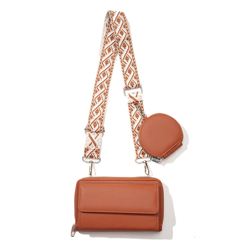 Brown 2-piece combination new mobile phone shoulder bag niche design one-shoulder messenger bag mobile phone bag multi-function wide shoulder strap mo - Main Image