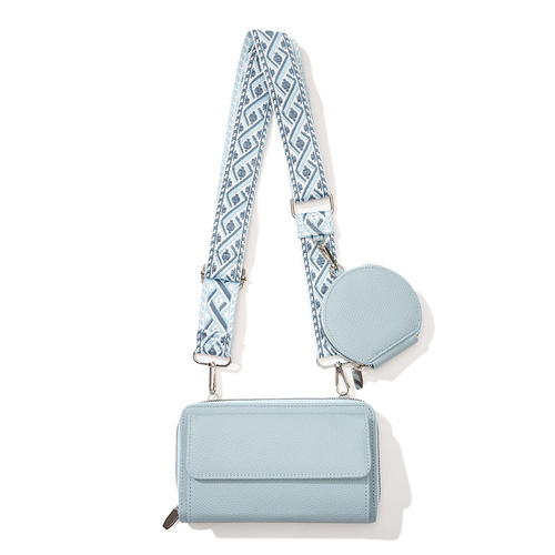Light Blue 2-piece combination new mobile phone shoulder bag niche design one-shoulder messenger bag mobile phone bag multi-function wide shoulder str - Main Image