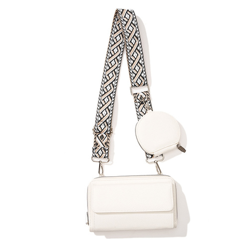 White 2-piece combination new mobile phone shoulder bag niche design one-shoulder messenger bag mobile phone bag multi-function wide shoulder strap mo - Main Image