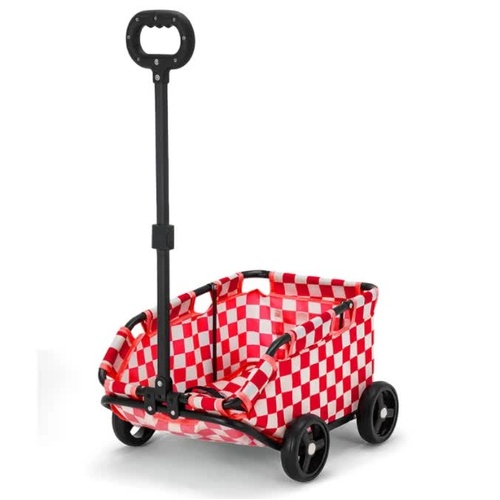 Red Lattice Compact Foldable Pet Stroller for Dogs and Cats - Lightweight Travel Pushchair for Small Pets, Teddy Dogs, and Cats - Portable and Collaps - Main Image