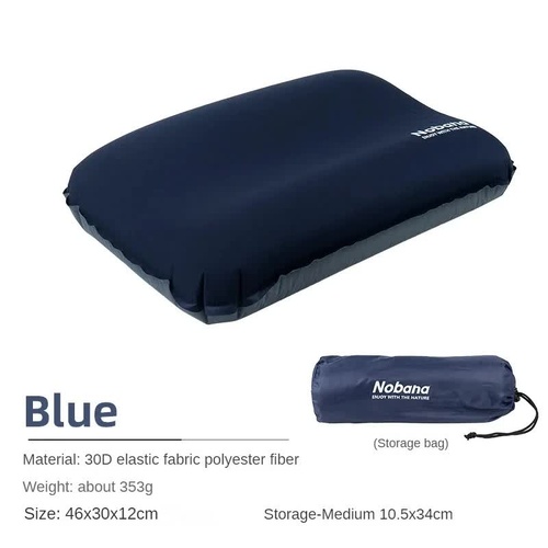 Navy Blue Automatic Inflatable 3D Outdoor Sponge Pillow - Portable Camping Travel Neck Cushion, Comfortable Air Mattress for Tent, Versatile Nap Pillo - Main Image
