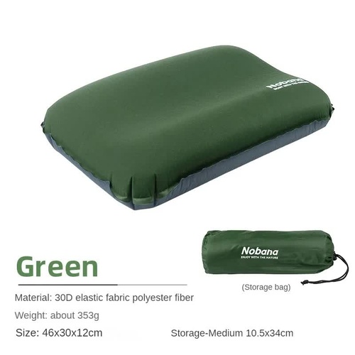 Dark Green Automatic Inflatable 3D Outdoor Sponge Pillow - Portable Camping Travel Neck Cushion, Comfortable Air Mattress for Tent, Versatile Nap Pill - Main Image