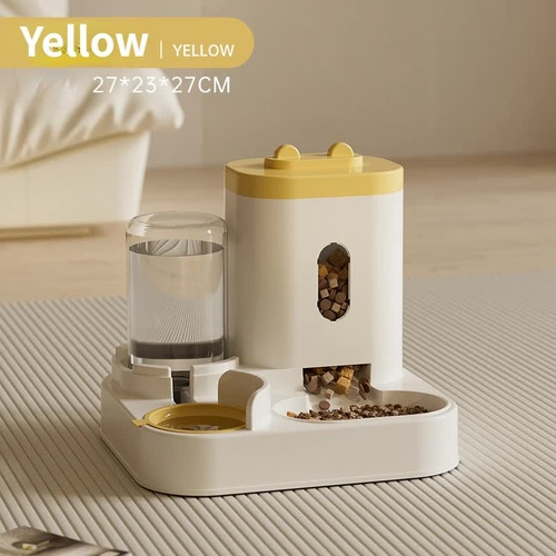 Yellow Automatic Pet Feeder and Water Dispenser - Smart Dog Bowl & Cat Feeder, Universal Pet Feeding Station, Electric Pet Water Fountain - Main Image