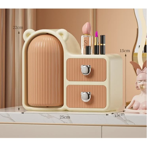 Brown Rotating Desktop Cosmetic Organizer – High-End Dustproof Wall-Mounted Storage Box with Drawer for Vanity, Makeup and Toiletries - Main Image