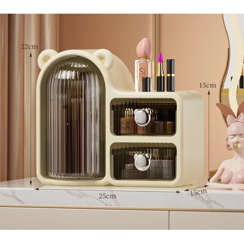 Black Rotating Desktop Cosmetic Organizer – High-End Dustproof Wall-Mounted Storage Box with Drawer for Vanity, Makeup and Toiletries - Main Image