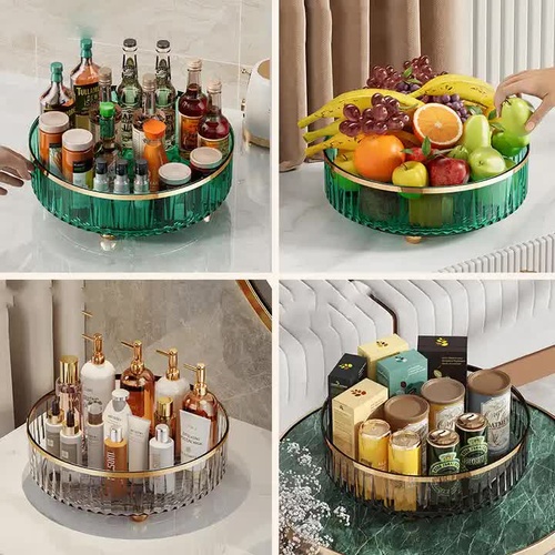 Green Luxury Rotating Storage Rack - Transparent Spice Organizer & Condiment Holder for Kitchen and Living Room, Desktop Rotating Tray for Efficient S - Main Image