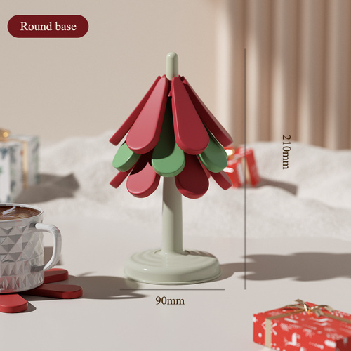 Round Base Red High temperature resistant table mat household teacup mat anti-scalding mat foldable insulation mat pot mat, insulation mat shelf Chris - Main Image