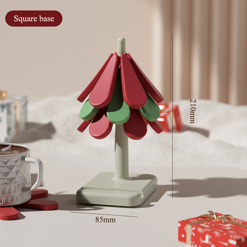 Square Base Red High temperature resistant table mat household teacup mat anti-scalding mat foldable insulation mat pot mat, insulation mat shelf Chri - Main Image