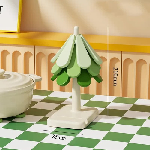 Square Base Green High temperature resistant table mat household teacup mat anti-scalding mat foldable insulation mat pot mat, insulation mat shelf Ch - Main Image