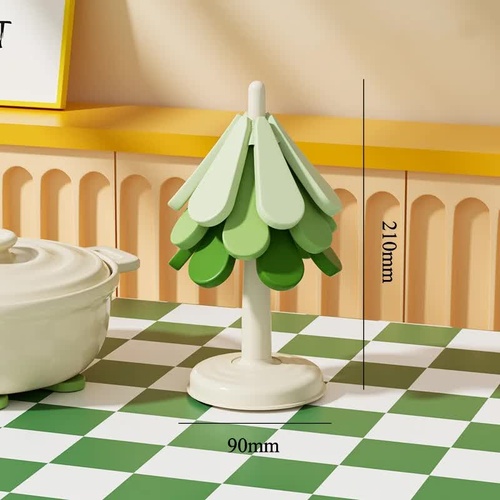 Round Base Green High temperature resistant table mat household teacup mat anti-scalding mat foldable insulation mat pot mat, insulation mat shelf Chr - Main Image
