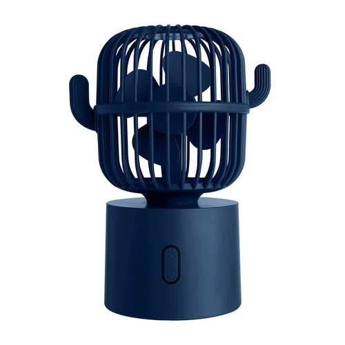 Blue Cactus-Shaped USB Rechargeable Fan - Creative Desktop Fan for Home & Office with Adjustable Head for Cooling on the Go - Main Image