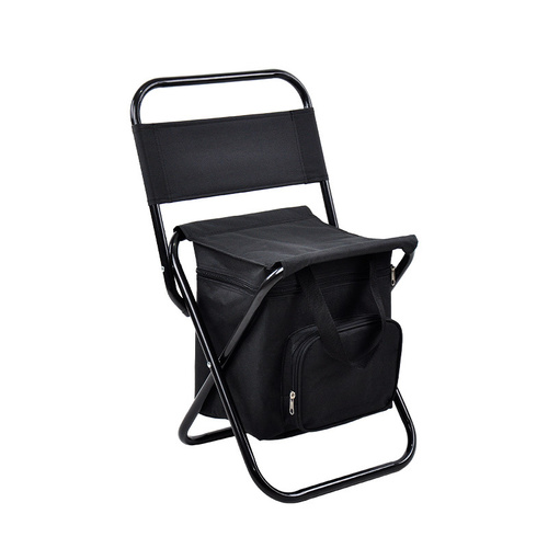 Black Portable 3-in-1 Folding Camping Chair with Storage Bag, Backrest, and Insulated Cooler for Outdoor Fishing, Hiking, and Picnics - Main Image